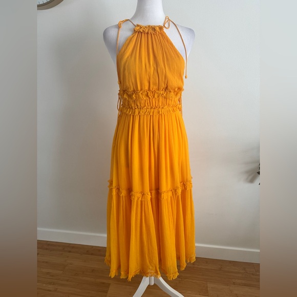 Zimmermann Mae Ruffled Tiered Silk Crepon Midi Dress - Picture 2 of 12